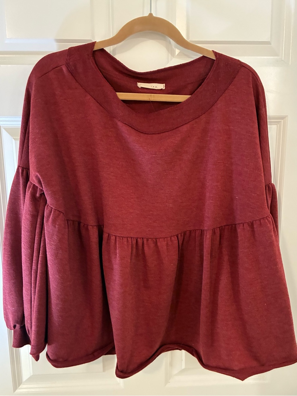 Entro Babydoll Peplum Sweatshirt -Rust Burgundy